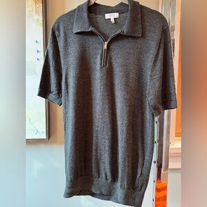 Reiss Maxwell 1/4 Zip Men's Merino Wool Polo short sleeve Size Medium Charcoal